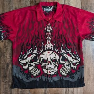 Vintage Y2K Steve & Barry’s Skull and Flames Club Shirt Size XL Flavortown